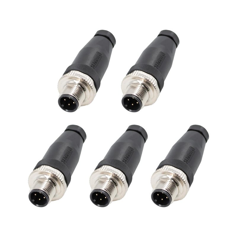 Elecbee 5PCS M12 4 Pin Connector Field Wireable A Code Straight Male Plug Non-Shield 12mm Industrial Circular Connector, Outdoor Waterproof IP67 - Image 1
